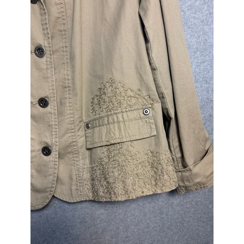 Chico's Embroidered Utility Jacket Beige Cotton Blazer Coat‎ Size 0 S